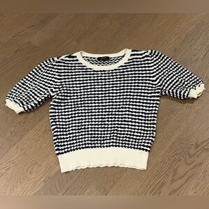 ME+EM Navy and White Striped Women's Sweater - Size Small